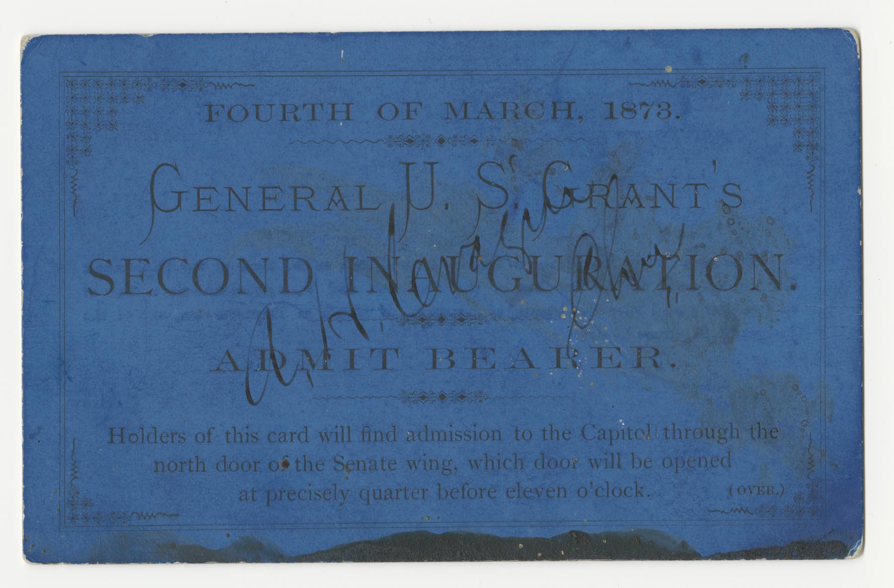 Admittance Card, U. S. Grant's Second Inauguration